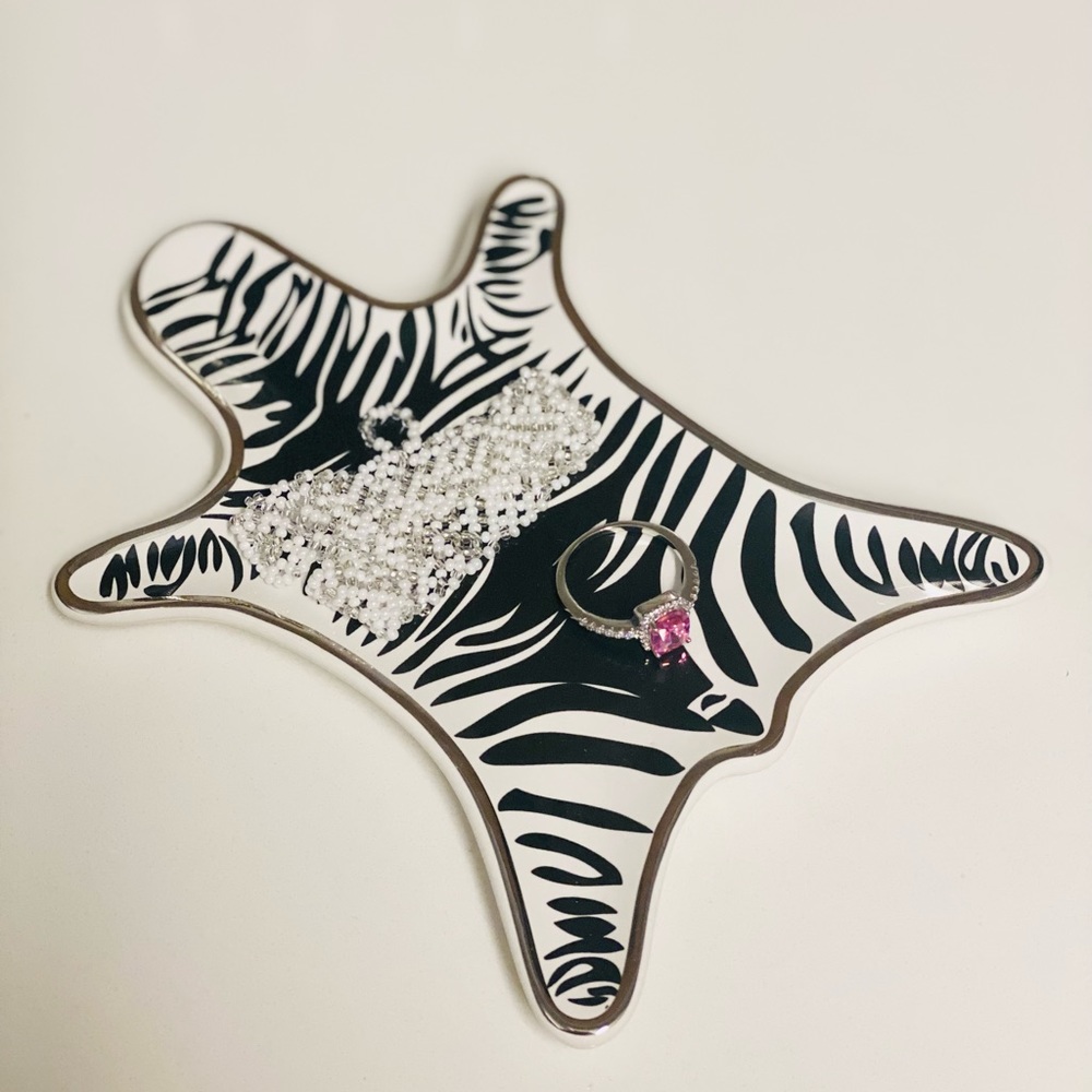 Charming Charlie black and white tiger print trinket tray dish